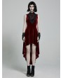 Punk Rave Red Retro Gothic Sexy Velvet High-Low Sleeveless Dress