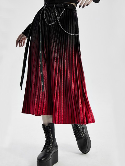 Punk Rave Black and Red Gothic Punk Velvet Pleated Daily Wear Long Skirt