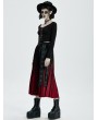 Punk Rave Black and Red Gothic Punk Velvet Pleated Daily Wear Long Skirt
