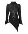 Punk Rave Black Gothic Bone Pattern Asymmetric Daily Wear Sweater for Women