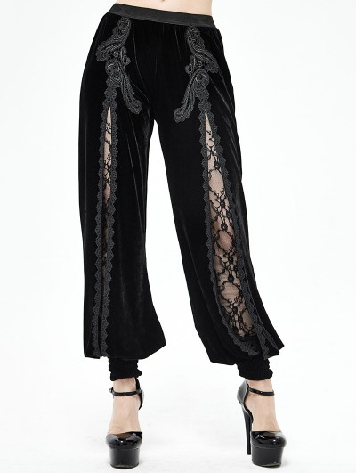 Devil Fashion Black Vintage Gothic Velvet Daily Wear Long Pants for Women