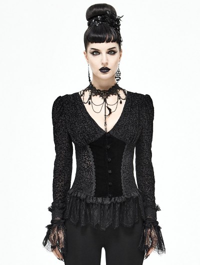 Devil Fashion Black Vintage Elegant Gothic Sexy Long Sleeve Shirt for Women