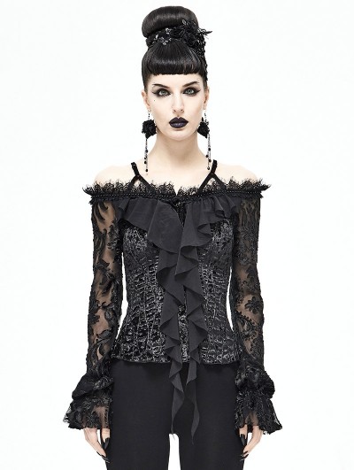 Devil Fashion Black Gothic Off-the-Shoulder Long Sleeve Shirt for Women