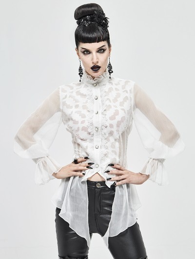 Devil Fashion White Vintage Gothic Sexy Chiffon Long Sleeve Shirt for Women