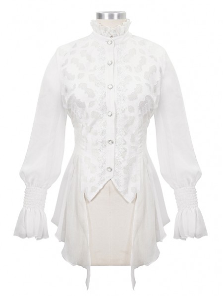 Devil Fashion White Vintage Gothic Sexy Chiffon Long Sleeve Shirt for ...