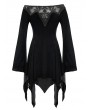 Devil Fashion Black Elegant Gothic Velvet Off-the-Shoulder Short Irregular Dress