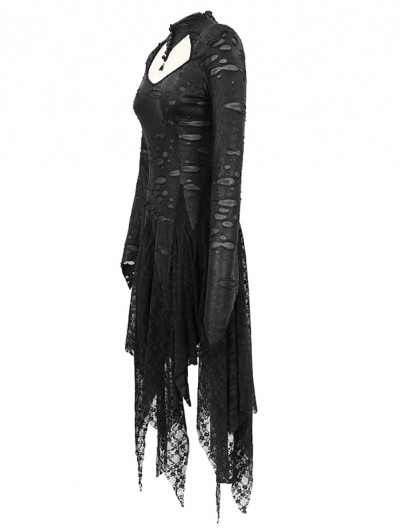 Devil Fashion Black Gothic Dark Queen Morticia Addams Long Irregular Dress 