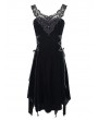 Devil Fashion Black Gothic Velvet Sleeveless Short Irregular Dress