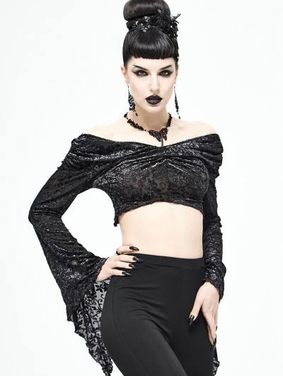 Devil Fashion Black Gothic Sexy Off-the-Shoulder Short Top for Women