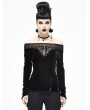 Devil Fashion Black Gothic Sexy Velvet Off-the-Shoulder Long Sleeve Top for Women