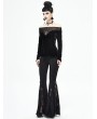 Devil Fashion Black Gothic Sexy Velvet Off-the-Shoulder Long Sleeve Top for Women