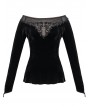 Devil Fashion Black Gothic Sexy Velvet Off-the-Shoulder Long Sleeve Top for Women