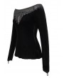 Devil Fashion Black Gothic Sexy Velvet Off-the-Shoulder Long Sleeve Top for Women