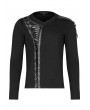 Punk Rave Black Gothic V-Neck Long Sleeve Casual T-Shirt for Men