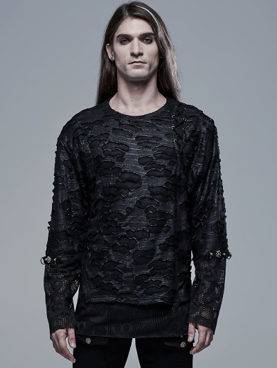 Punk Rave Black Gothic Ghost Head Printed Long Sleeve T-Shirt for Men