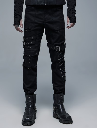 Punk Rave Black Gothic Punk Metal Straight Long Pants for Men