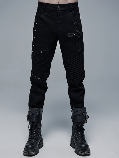 Punk Rave Black Gothic Punk Rivet Straight Long Pants for Men