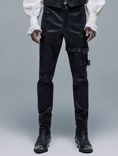 Punk Rave Black Gothic Punk Elastic PU Leather Long Pants for Men