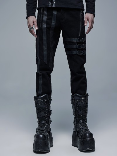 Punk Rave Black Gothic Punk Belt Daily Wear Long Pants for Men