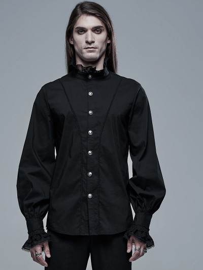 Punk Rave Black Retro Gothic Aristocratic Long Sleeve Shirt for Men