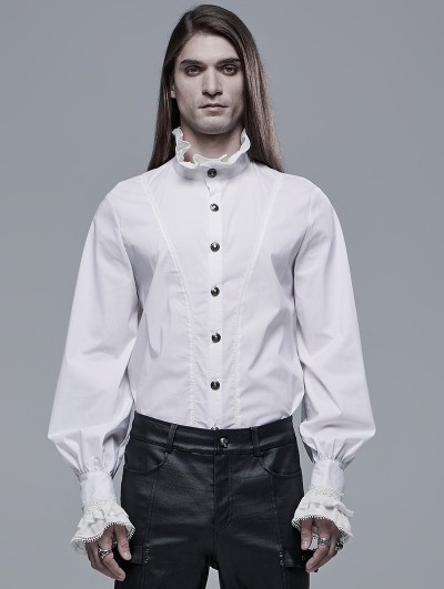 Punk Rave White Retro Gothic Aristocratic Long Sleeve Shirt for Men