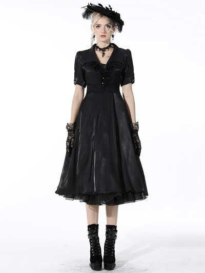 Dark in Love Black Vintage Gothic Glamorous Short Sleeve Party Dress
