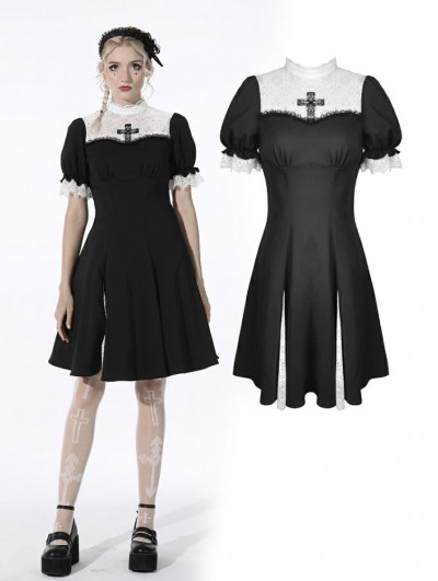 Dark in Love Black and White Gothic Dead Cross Short Sleeves Dress