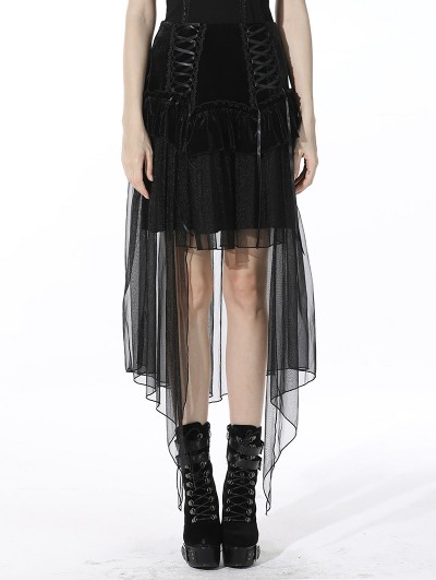 Dark in Love Black Gothic Velvet Mesh Irregular Skirt