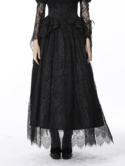 Dark in Love Black Gothic Jacquard Lace Empire Waist Long Party Skirt