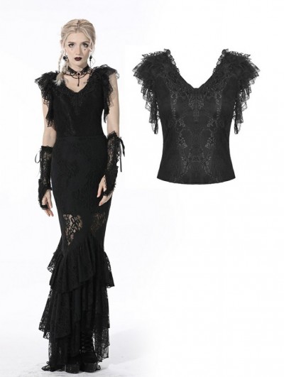 Dark in Love Black Gothic Lace Short Sleeves Daily Wear Top for Women