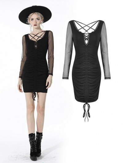 Dark in Love Black Sexy Gothic Street Fashion Long Sleeve Short Slim Dress