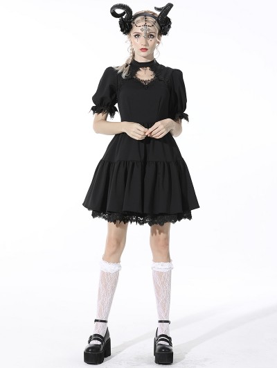 Dark in Love Black Gothic Angel Wing Doll Mini Dress