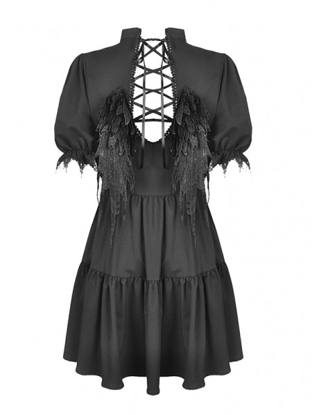 Dark in Love Black Gothic Angel Wing Doll Mini Dress - DarkinCloset.com