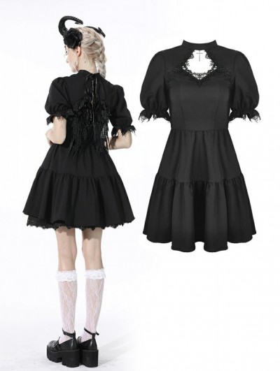 Dark in Love Black Gothic Angel Wing Doll Mini Dress