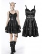 Dark in Love Black Gothic Rebel Locomotive Girl PU Leather Short Strap Dress