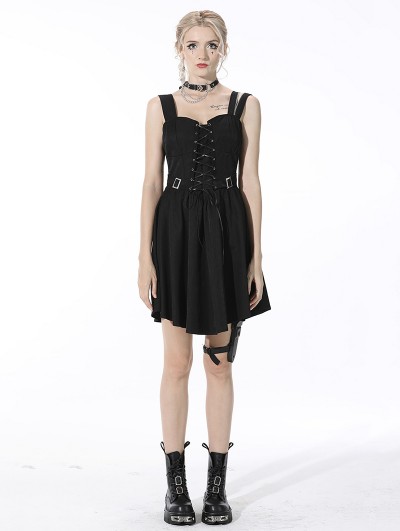 Dark in Love Black Gothic Punk Daily Wear Short Sleeveless Dress