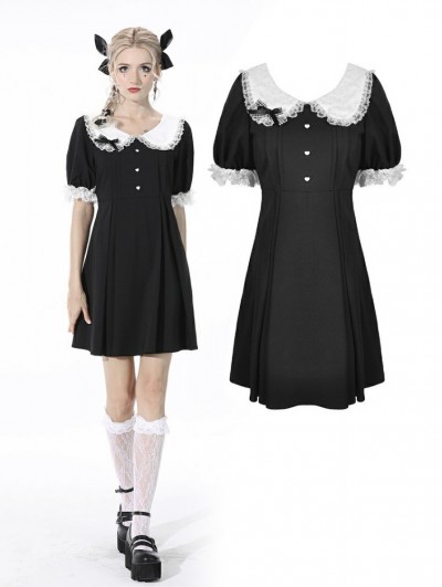 Dark in Love Black and White Gothic Lolita Short Sleeve Daily Wear Dress