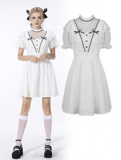 Dark in Love White Cute Gothic Soulless Princess Short Sleeve Dress