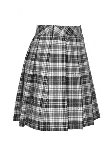 Dark in Love Black and White Plaid Gothic Grunge Pleated Mini Skirt ...