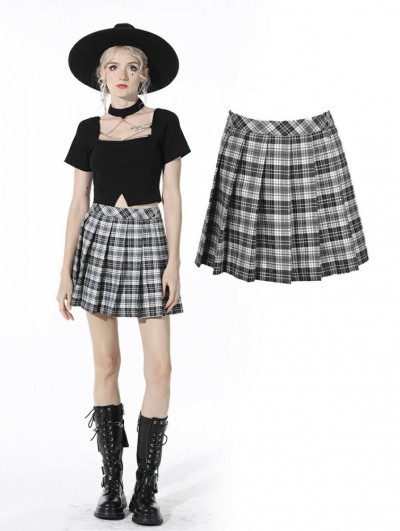 Dark in Love Black and White Plaid Gothic Grunge Pleated Mini Skirt
