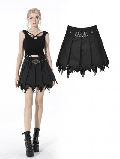 Dark in Love Black Gothic Punk Skull Irregular Pleated Mini Skirt