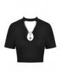 Dark in Love Black Gothic Grunge Cross Chain Daily Wear Short T-Shirt for Women