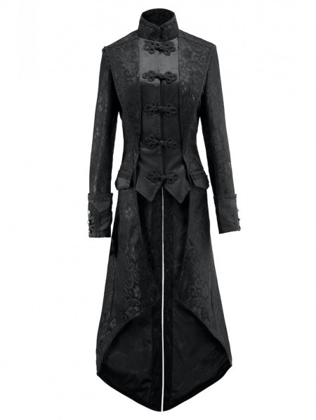 Pentagramme Black Retro Gothic Lace Long Tailcoat For Women ...
