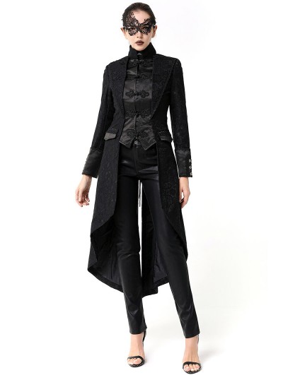 Pentagramme Black Retro Gothic Lace Long Tailcoat For Women
