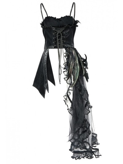 black tattered dress Luster Leg Slit Tattered Long Sleeve Dress main image 1