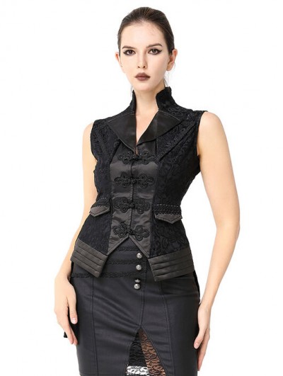 Pentagramme Black Vintage Gothic Lace Waistcoat For Women