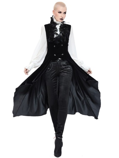 Pentagramme Black Gothic Long Feather Vest For Women