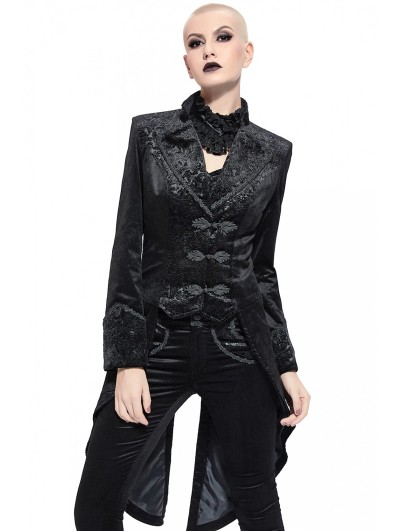 Pentagramme Black Retro Gothic Velvet Party Tailcoat Jacket For Women