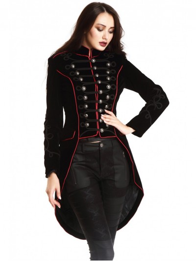 Pentagramme Black Gothic Women's Velvet Tailcoat Jacket