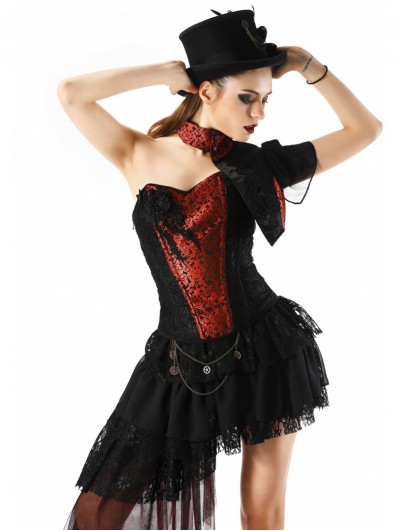 Pentagramme Red and Black Lace Burlesque Corset Top For Women